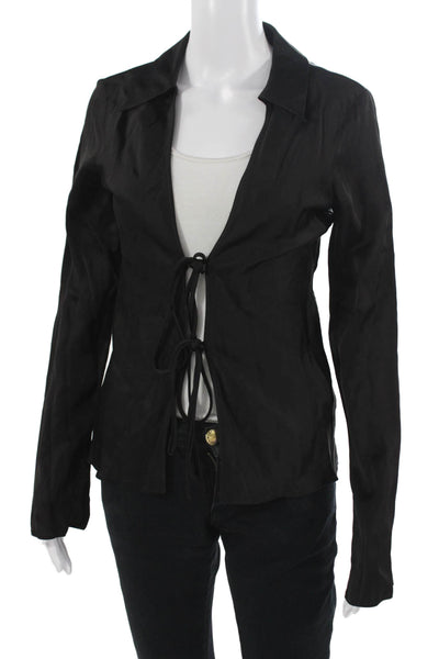 Zara Women Black Collared Long Sleeve Viscose Blazer Drawstring 90s Size XS