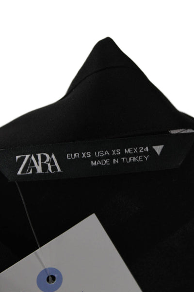 Zara Women Black Collared Long Sleeve Viscose Blazer Drawstring 90s Size XS