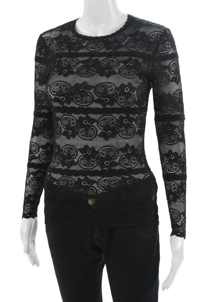 Lover Women Black Floral Crew Neck Long Sleeve Top Gothic Size 2