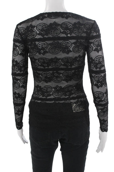 Lover Women Black Floral Crew Neck Long Sleeve Top Gothic Size 2