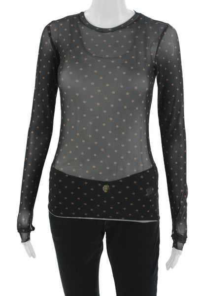 AFRM Women Long Sleeve Polka Dot Round Neck Black Top Size XS