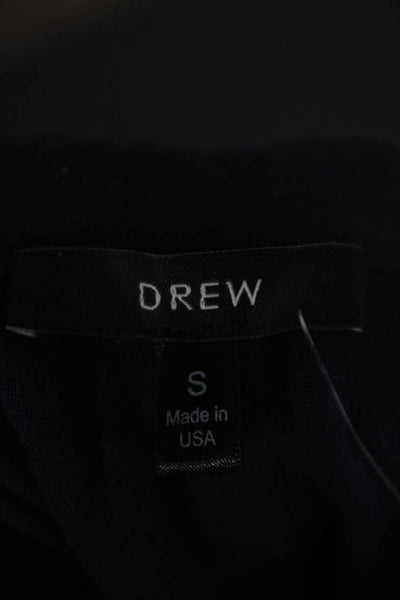 Drew Women Cropped Button-Up Blouse Dark Blue Long Sleeve Size S