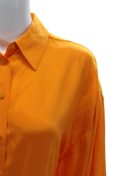 Gold Hawk Women Orange 100% Silk Collared Button Up Blouse Long Sleeve Size XS