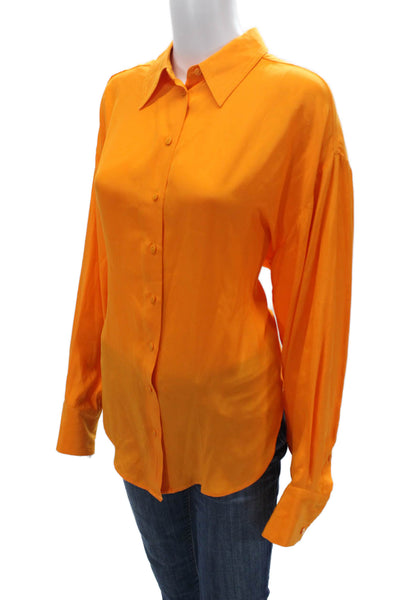 Gold Hawk Women Orange 100% Silk Collared Button Up Blouse Long Sleeve Size XS