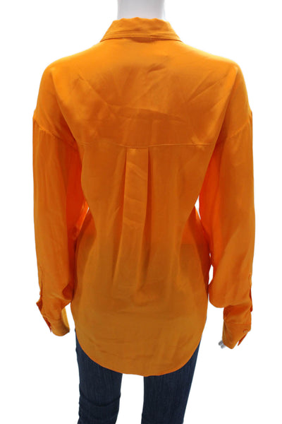 Gold Hawk Women Orange 100% Silk Collared Button Up Blouse Long Sleeve Size XS