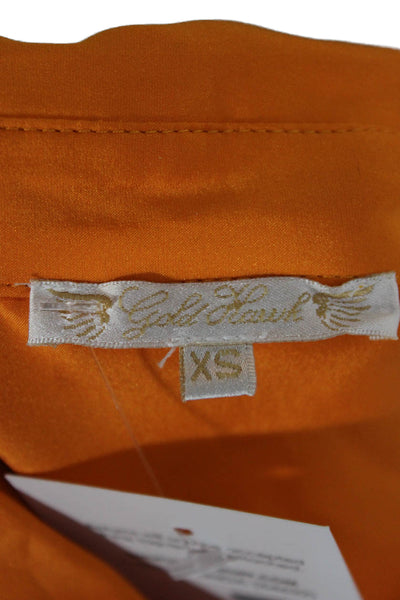Gold Hawk Women Orange 100% Silk Collared Button Up Blouse Long Sleeve Size XS