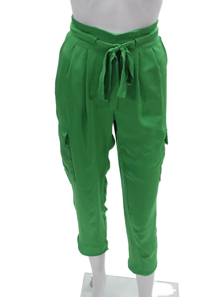 Ramy Brook Women Cargo Paperbag Pants Green Drawstring Polyester Size M