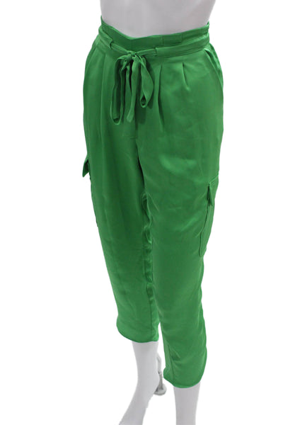 Ramy Brook Women Cargo Paperbag Pants Green Drawstring Polyester Size M
