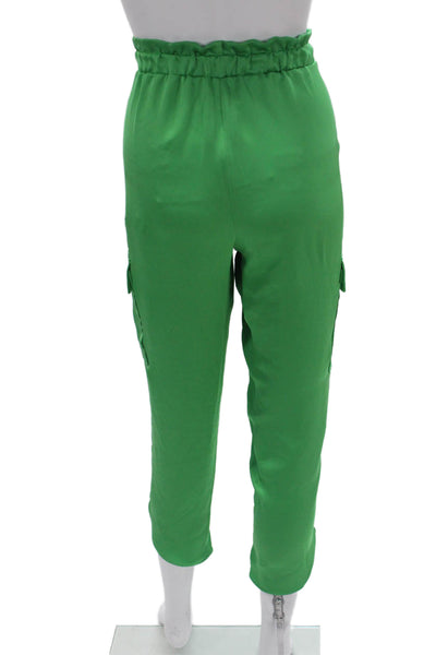 Ramy Brook Women Cargo Paperbag Pants Green Drawstring Polyester Size M