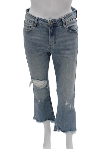 Hidden Womens Cropped Flared Jeans Light Blue High Rise Size 27
