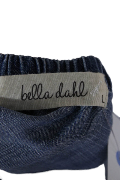 Bella Dahl Women Shirt Dress Blue Tencel Geometric Short Sleeve Size L