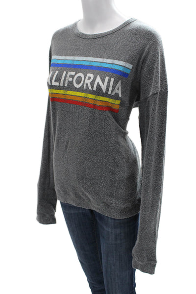 Retro Brand Womens Pullover Sweatshirt Dark Gray Graphic Crewneck Size M