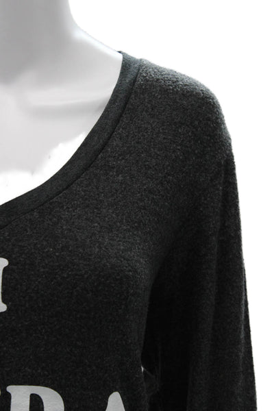 Wildfox Unisex V-Neck Graphic Pullover Sweater Dark Gray Long Sleeve Size M