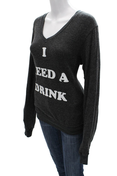 Wildfox Unisex V-Neck Graphic Pullover Sweater Dark Gray Long Sleeve Size M