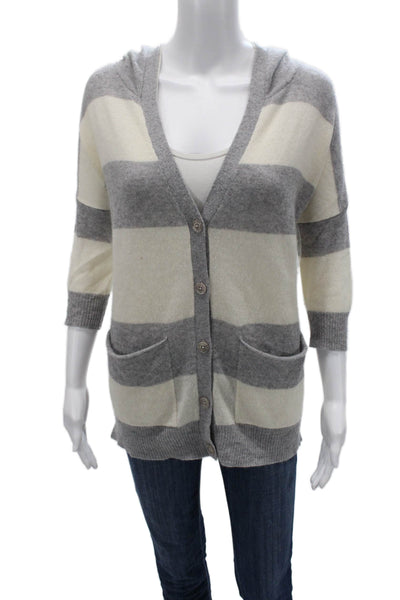 360 Sweater Unisex Gray V-Neck 100% Cashmere Cardigan 3/4 Sleeve Size XS