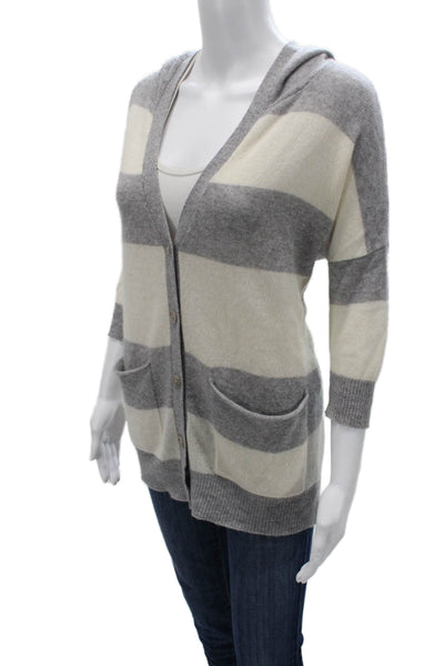 360 Sweater Unisex Gray V-Neck 100% Cashmere Cardigan 3/4 Sleeve Size XS