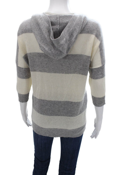 360 Sweater Unisex Gray V-Neck 100% Cashmere Cardigan 3/4 Sleeve Size XS