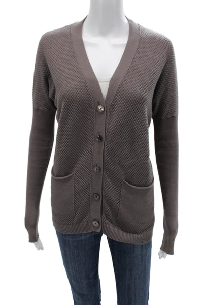 Imma Unisex Cardigan Brown V-Neck Button 100% Cotton Long Sleeve Solid Size XS