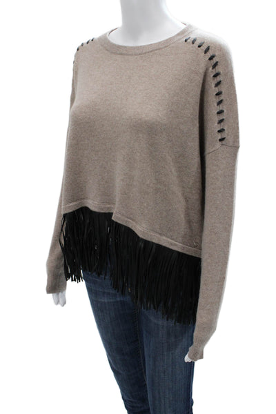 One Grey Day Unisex Pullover Sweater Beige 100% Cashmere Lace Up Size XS