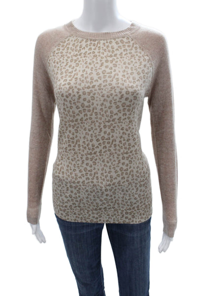 Autumn Cashmere Womens Beige Leopard Pullover Sweater Crew Neck Size XS