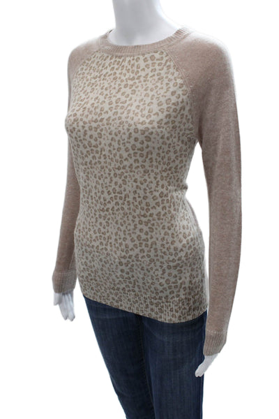 Autumn Cashmere Womens Beige Leopard Pullover Sweater Crew Neck Size XS