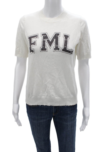 Minnie Rose Women Basic Graphic Crew Neck Short Sleeve T-Shirt White Size XS