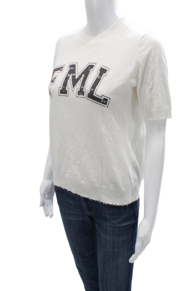 Minnie Rose Women Basic Graphic Crew Neck Short Sleeve T-Shirt White Size XS