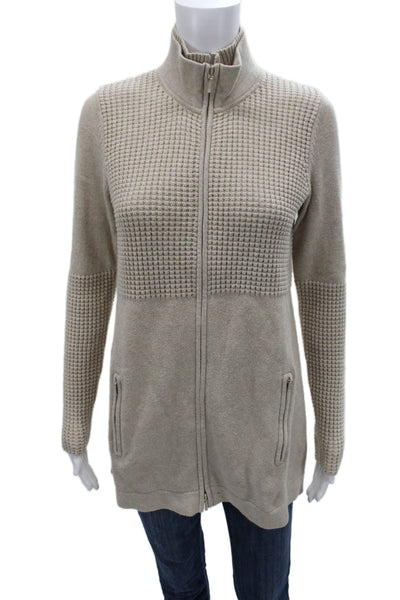 Belford Unisex Beige Pima Cotton Mock Neck Zip Cardigan Size S