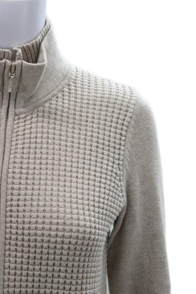 Belford Unisex Beige Pima Cotton Mock Neck Zip Cardigan Size S