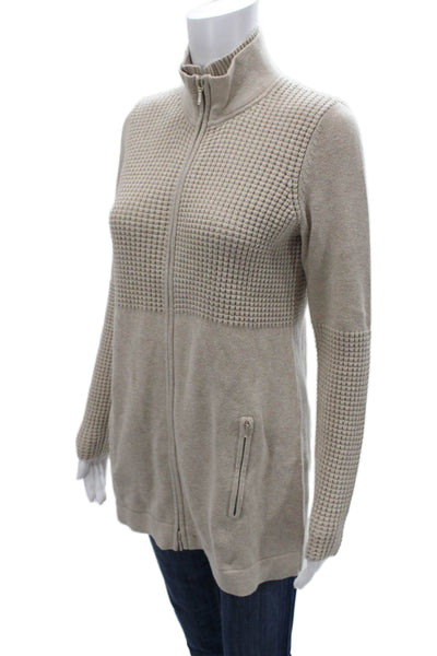 Belford Unisex Beige Pima Cotton Mock Neck Zip Cardigan Size S