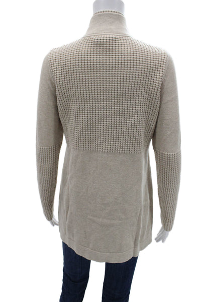 Belford Unisex Beige Pima Cotton Mock Neck Zip Cardigan Size S