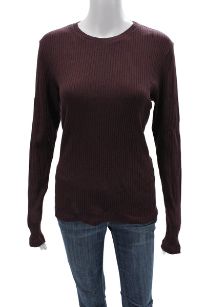 Hard Tail Womens Striped Long Sleeve T Shirt Brown Crew Neck Size XL