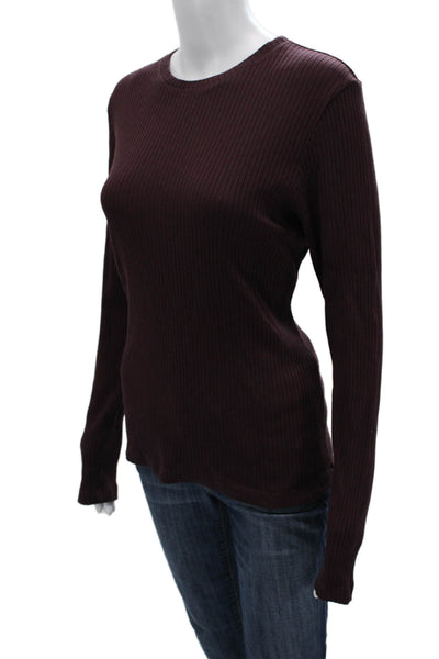 Hard Tail Womens Striped Long Sleeve T Shirt Brown Crew Neck Size XL
