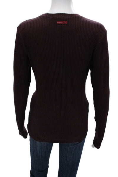 Hard Tail Womens Striped Long Sleeve T Shirt Brown Crew Neck Size XL