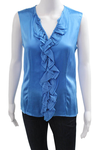 Her Shirt Womens Sleeveless V Neck Cotton Blouse Blue Designer Size M