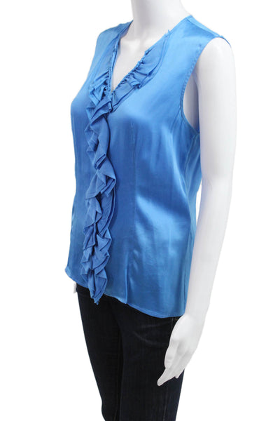 Her Shirt Womens Sleeveless V Neck Cotton Blouse Blue Designer Size M