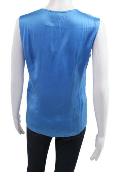 Her Shirt Womens Sleeveless V Neck Cotton Blouse Blue Designer Size M