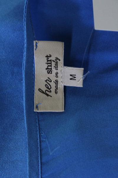Her Shirt Womens Sleeveless V Neck Cotton Blouse Blue Designer Size M