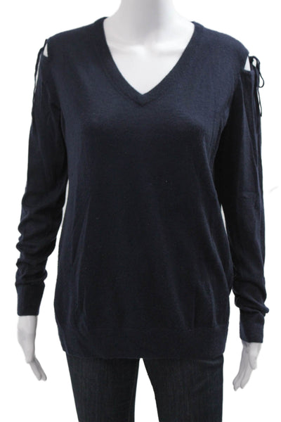 Autumn Cashmere Unisex V-Neck Dark Blue 100% Cashmere Pullover Sweater Size M