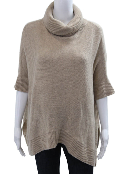 360 Cashmere Unisex Beige Turtleneck Pullover Sweater Short Sleeve Size M