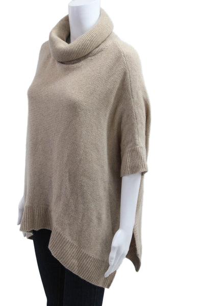 360 Cashmere Unisex Beige Turtleneck Pullover Sweater Short Sleeve Size M