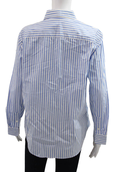 Zara Womens Blue Striped Collared Button-Up Long Sleeve Basic Top Size L