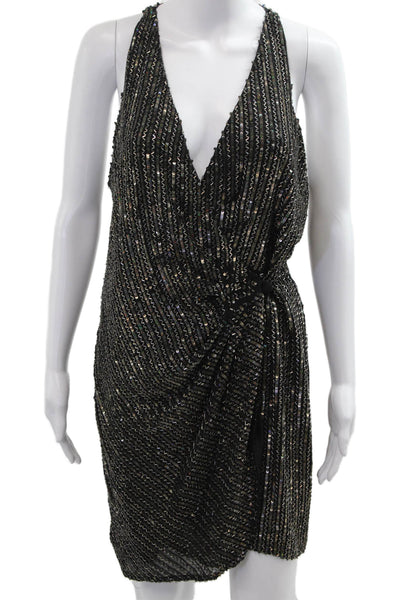 Parker Women Tank Dress Black Striped Silk V-Neck Button Mini Size S