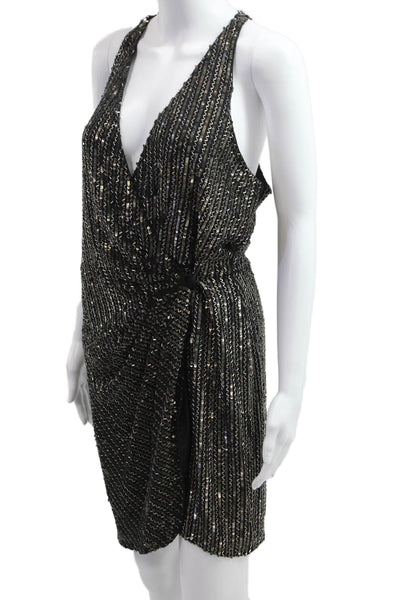 Parker Women Tank Dress Black Striped Silk V-Neck Button Mini Size S
