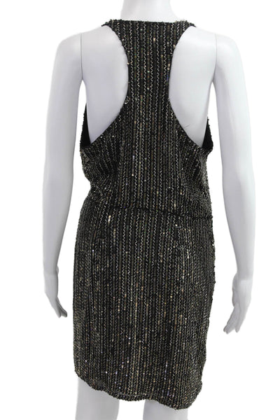 Parker Women Tank Dress Black Striped Silk V-Neck Button Mini Size S