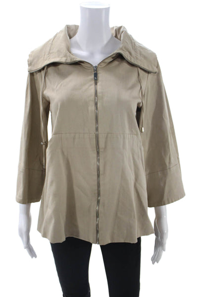 Zara Women Windbreaker Beige High Neck 3/4 Sleeve Zip Size M