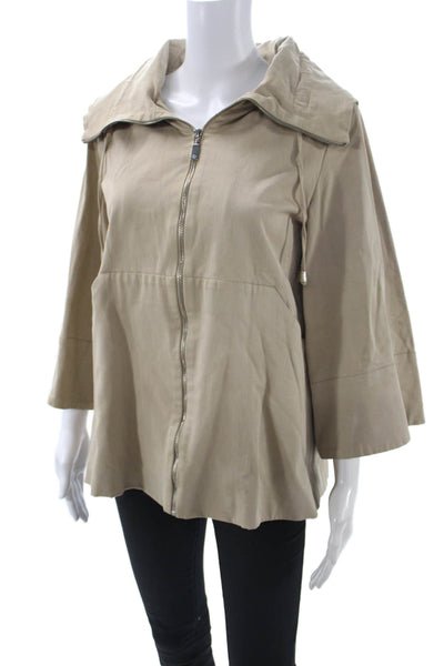Zara Women Windbreaker Beige High Neck 3/4 Sleeve Zip Size M