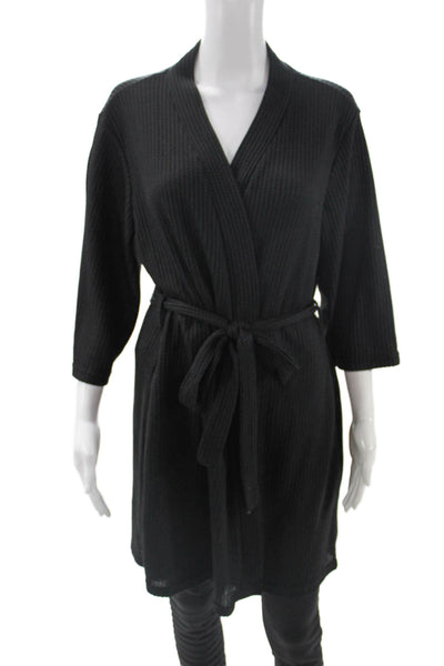 Ekouaer Women Basic Sweater V Neck 3/4 Sleeve Black Polyester Size L