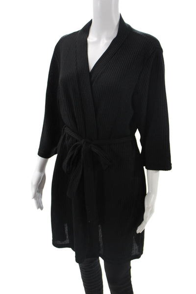 Ekouaer Women Basic Sweater V Neck 3/4 Sleeve Black Polyester Size L