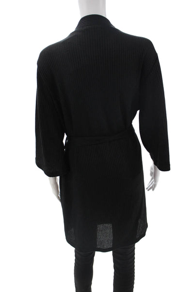 Ekouaer Women Basic Sweater V Neck 3/4 Sleeve Black Polyester Size L